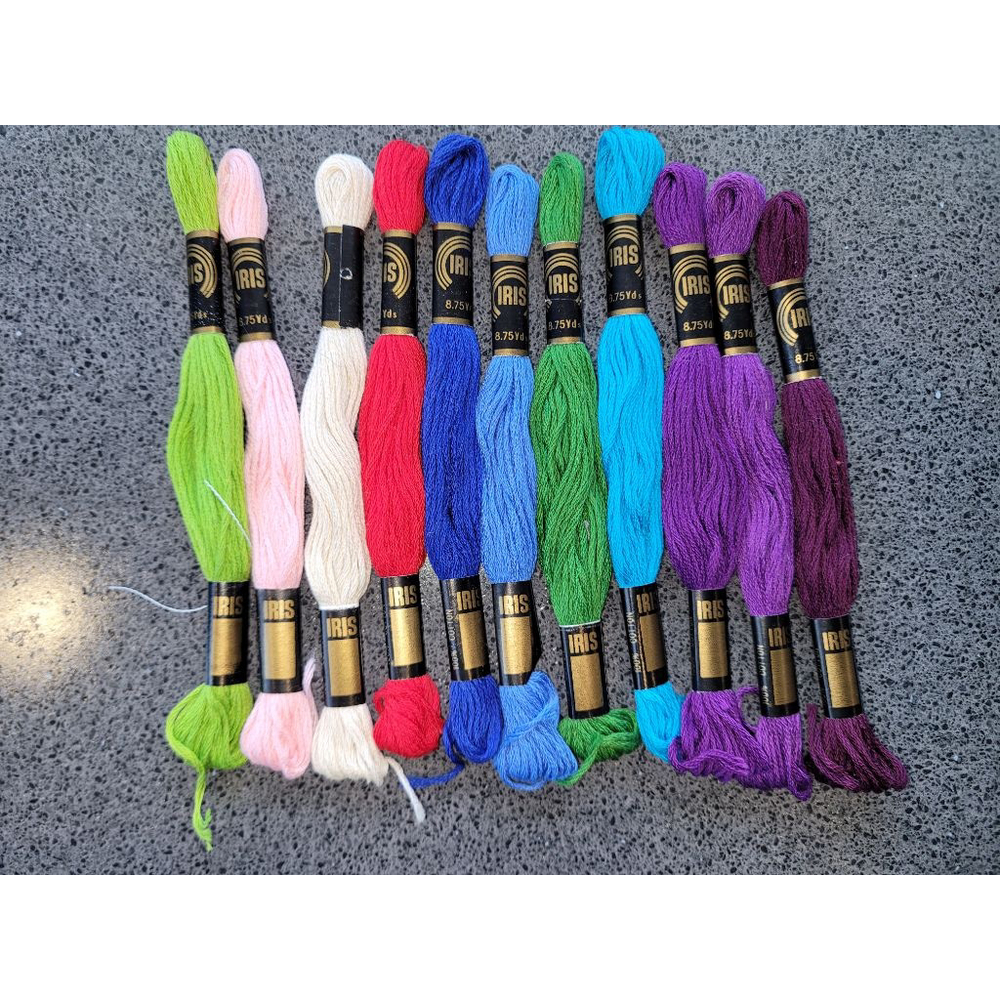 Lot of 11 IRIS Embroidery Floss Skeins 8.75 Yards Assorted Colors Cotton
